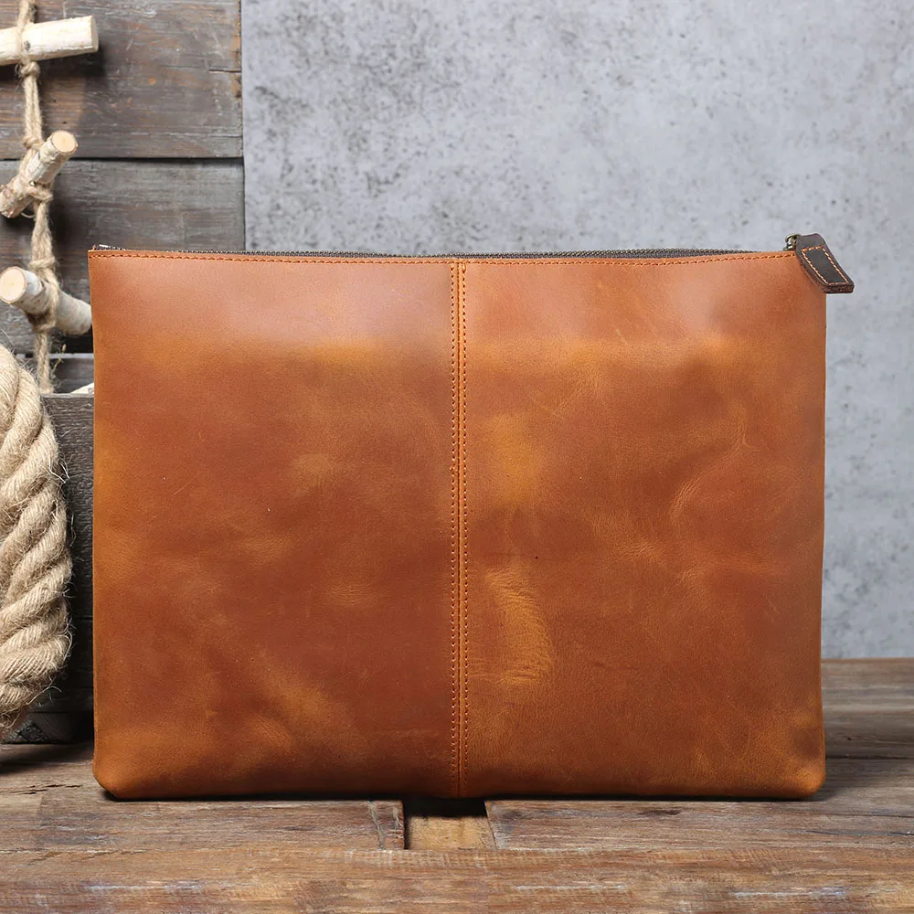 S.WORKER Clutch-Tasche aus echtem Vollnarben-Rindsleder, Herren-Handtasche, Vintage-Tasche, lässige Handtasche mit großem Fassungsvermögen für Herren – Detail 7