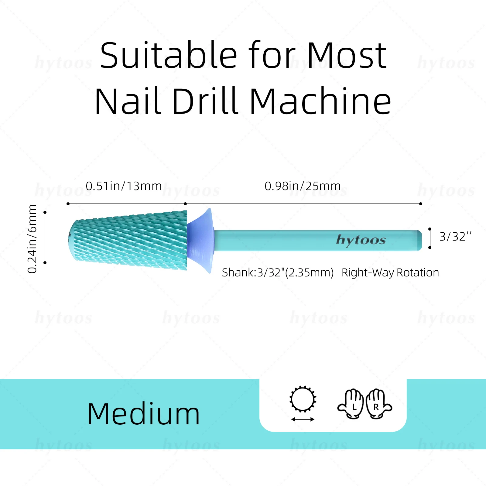 HYTOOS Punte da trapano per unghie in metallo duro di sicurezza Punta conica a cupola con rivestimento verde per la rimozione dello smalto gel Accessori per trapani per manicure professionali