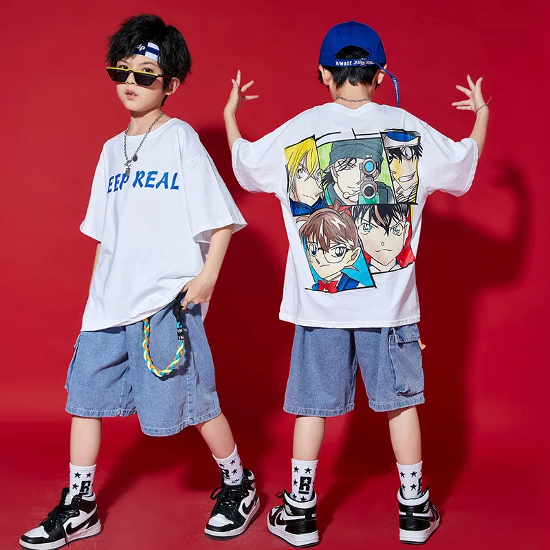 Children's street dance suit boys' summer loose fashion brand short sleeved children's hiphop girls' hip hop dance performance