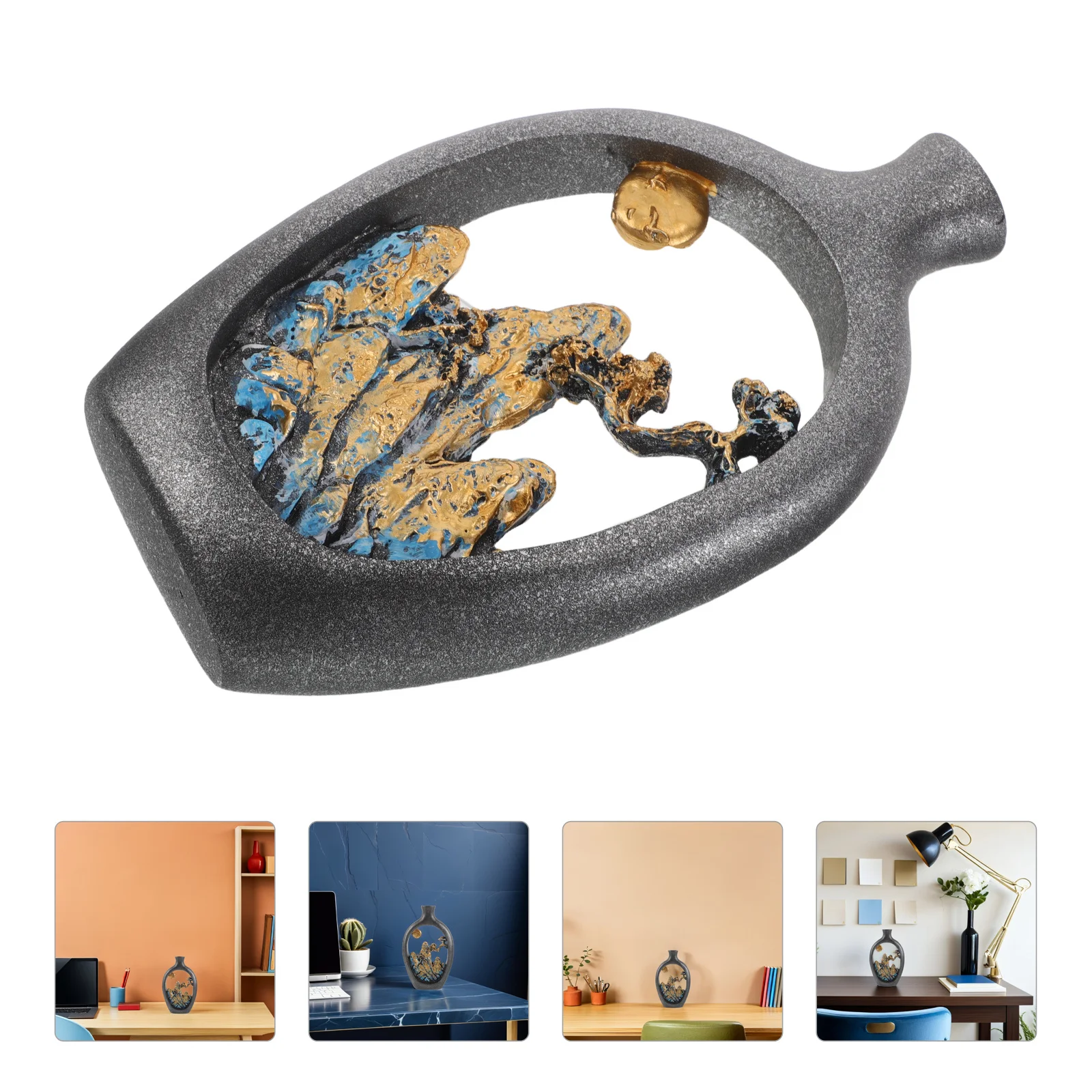 

Luxury Oriental Vase Resin Crafted Mountain Scenery Pattern Elegant Home Decor Vase for Living Room Wedding Party Boho Style