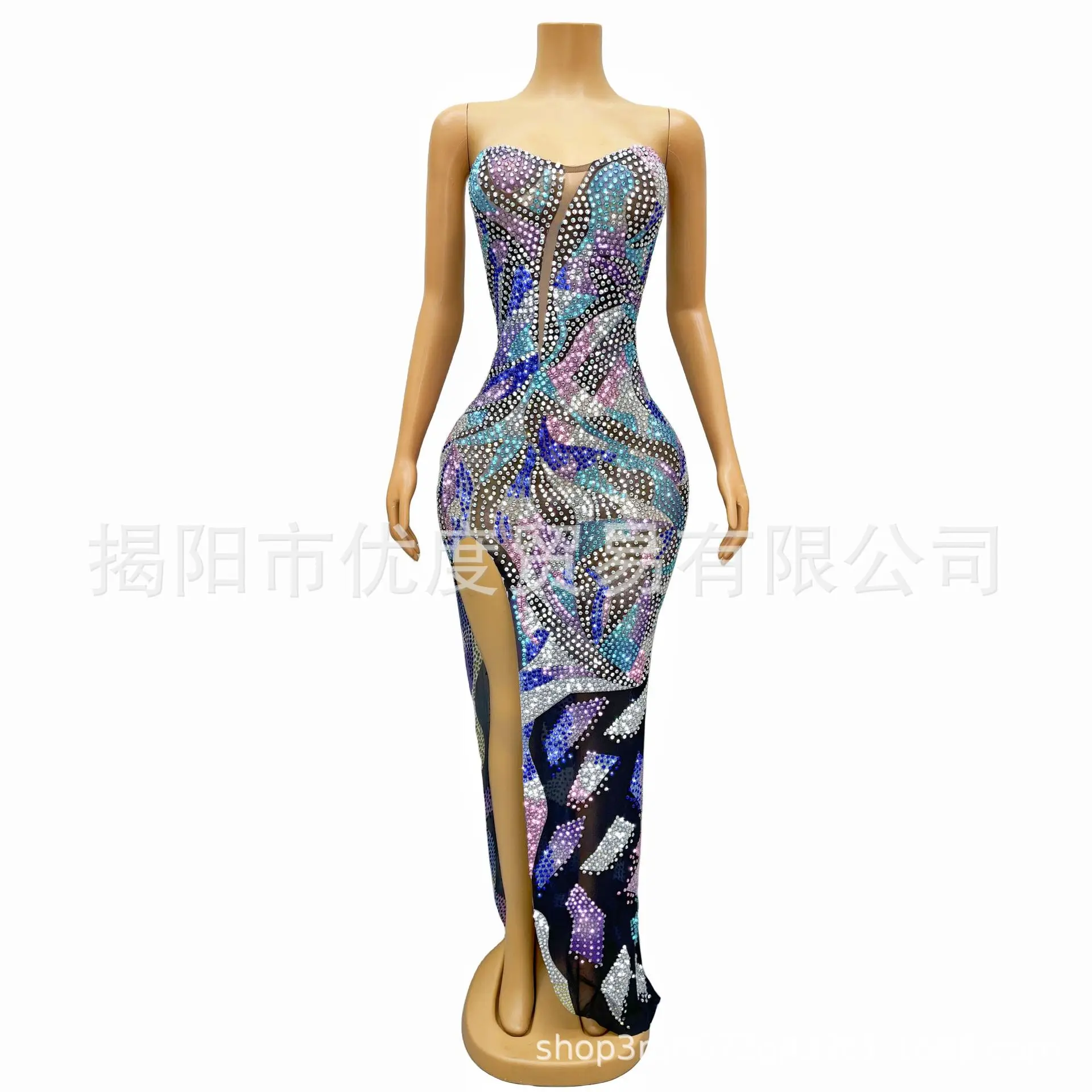 

Open Front Tube Top Trailing Tail Tight Body Sexy Perspective Mesh Cocktail Party Dance Night Long Dress Bunting Evening Dresses
