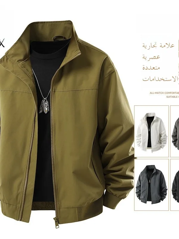 

Busin Sle Men's Jaet Stand Collar Youth Faion Autumn Spring New Brand Workwear Casual Outerwear Warm Polyester