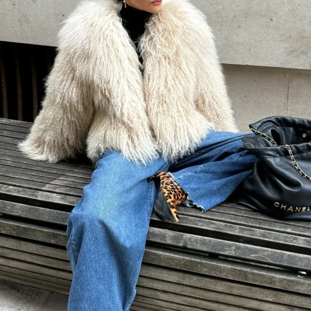 

Women Real Mongolia Sheep Fur Jackets Crop Jacket Lady Mongolian Sheep Fur Coats Winter Thick Warm Natural Lamb Fur Coat Clothes