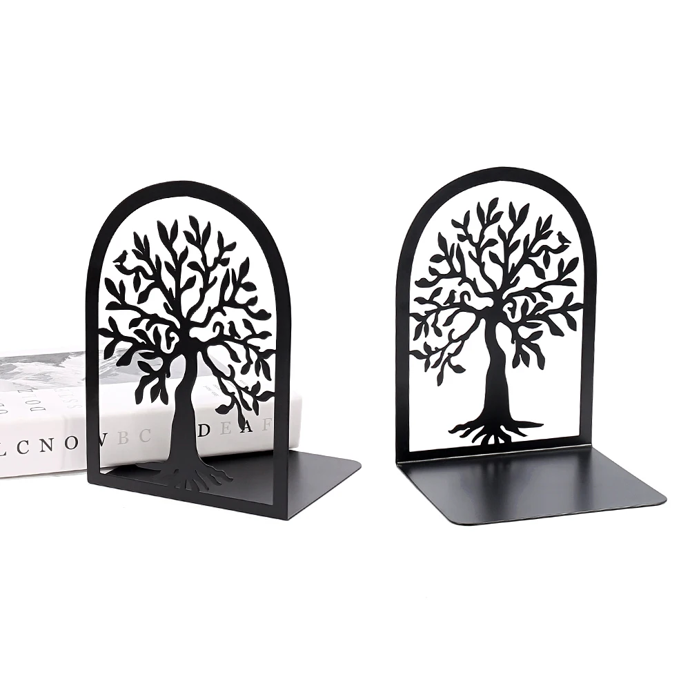 Heavy Duty Metal Tree of Life Bookends Non-Slip Book Ends for Desktop Shelf Room Office Decor Books Stand Support and Stopper