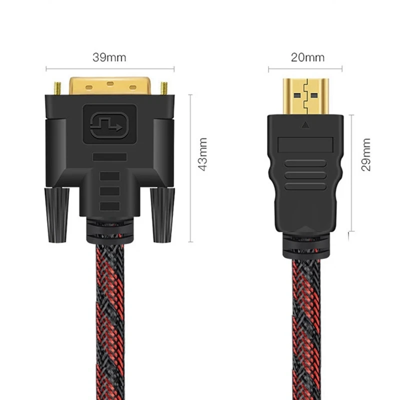 1.5/3/5m HDMI-compatible to DVI Cable Male to 24+1 Pin Male Video Cable for HDTV DVD Projector DVI 1080P Gold Plated Adapter C5