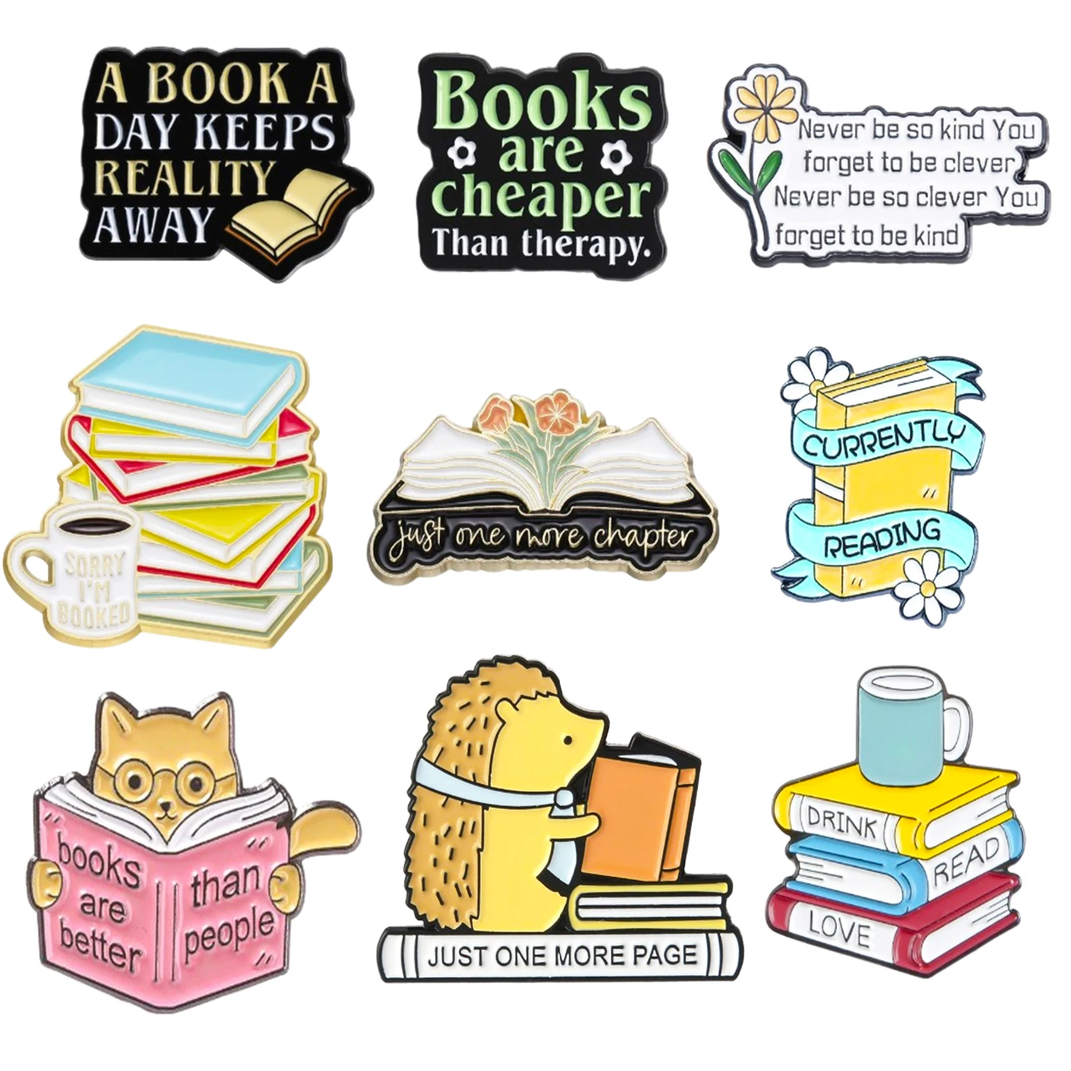 

Креативная серия книг для чтения, набор металлических значков с краской, мультяшная брошь с буквами, аксессуары, оптовая продажа