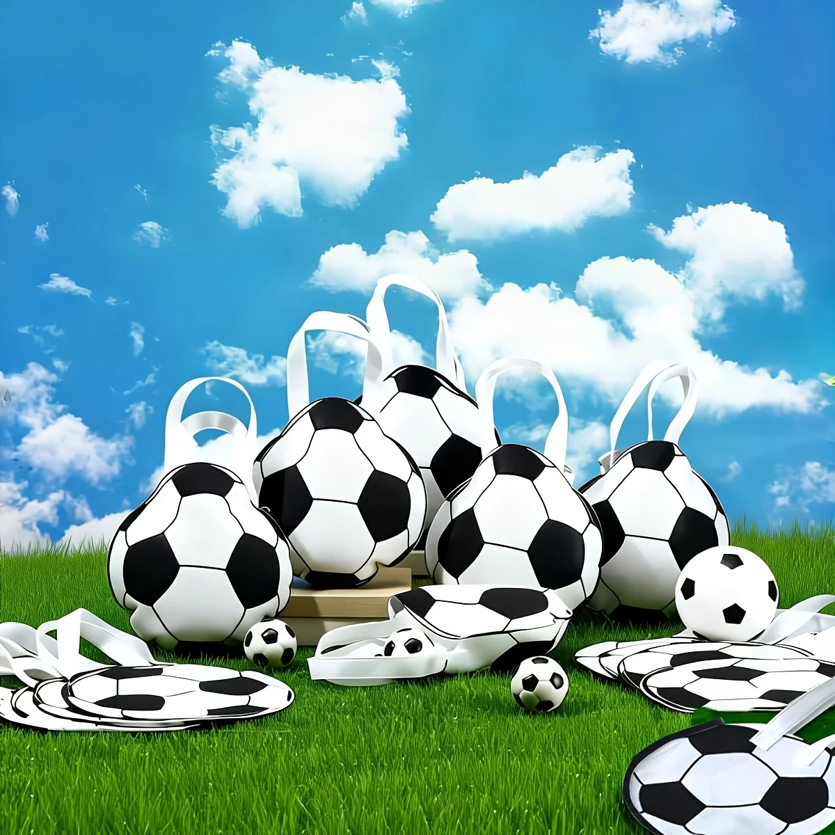 Bolsas de tela no tejida con forma de balón de fútbol, ​​6/12 Uds., bolsas de regalo para fiestas de fútbol con asas, perfectas para fiestas de cumpleaños con temática deportiva