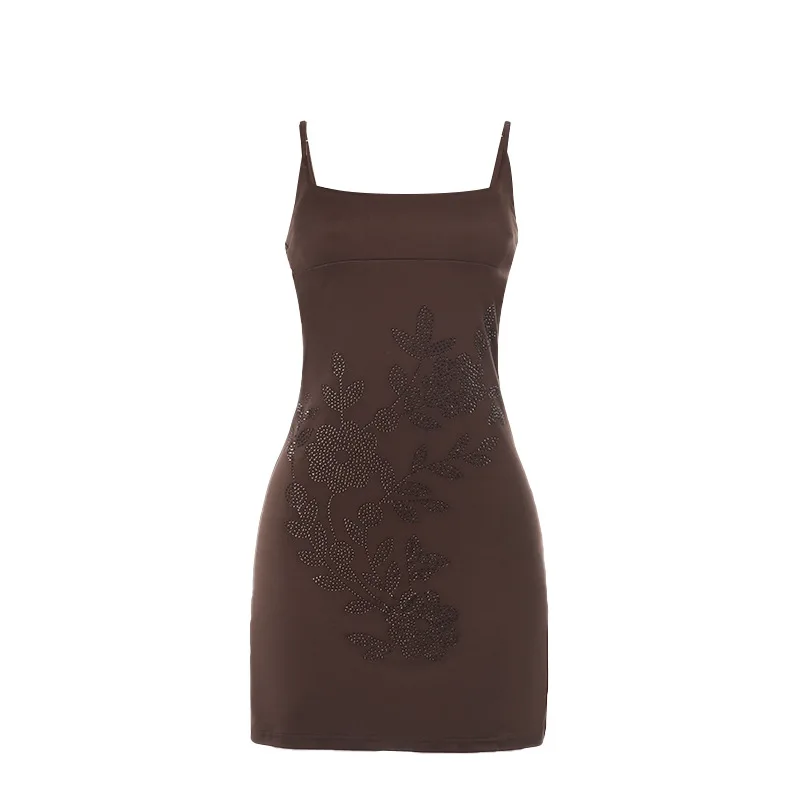 Fake Diamond Stickers Overgooiers Vrouwen Lage Hals Bloemen Backless Sexy Middernacht Skinny Elasticiteit Zomer Fad Mini Bodycon