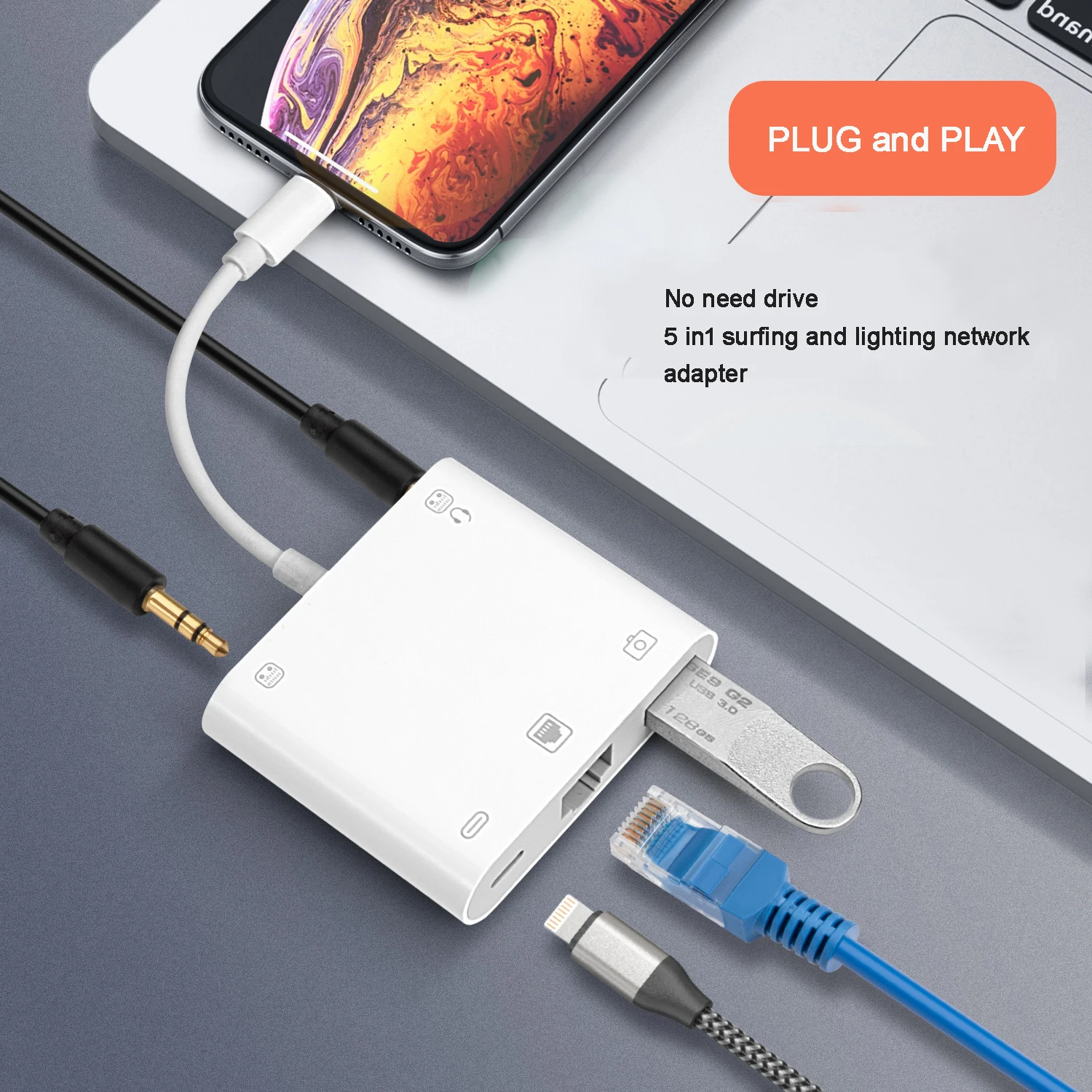 Integrierte Netzwerkkarte | Fünf-in-eins-Telefon- und Tablet-Ladegerät, Internetzugang, Headset und Soundkarte, Rückzugriff auf der Kamera