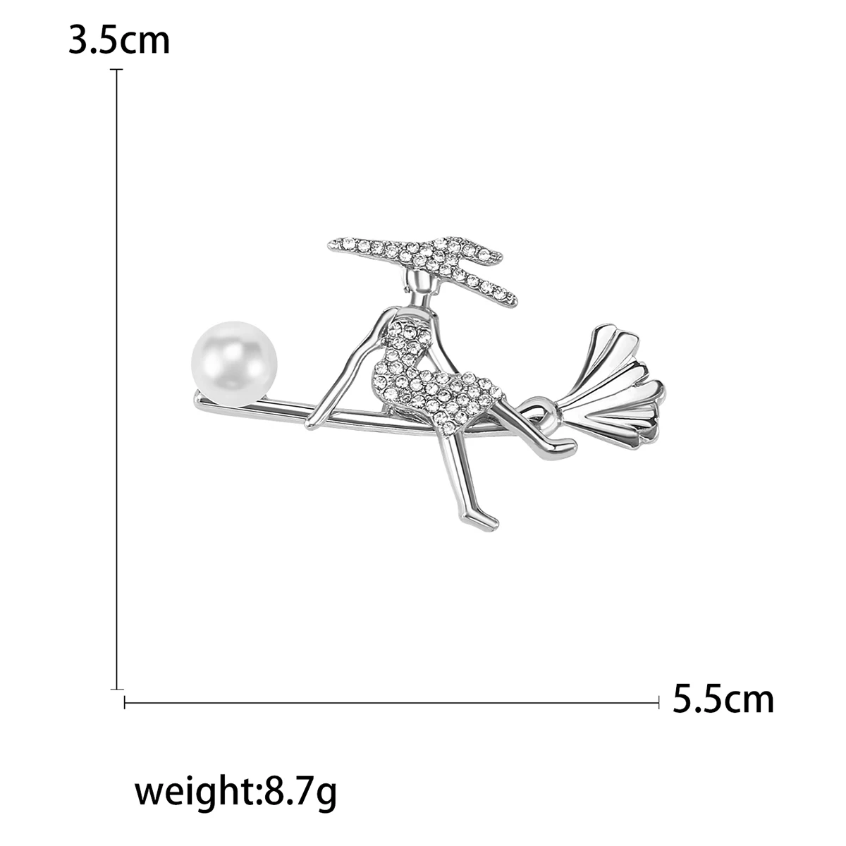 Beaut&Berry Trendy Rhinestone Witch on Broom Brooches for Women Figure Pins Friends Party Gift Banquet Jewellery Accessories