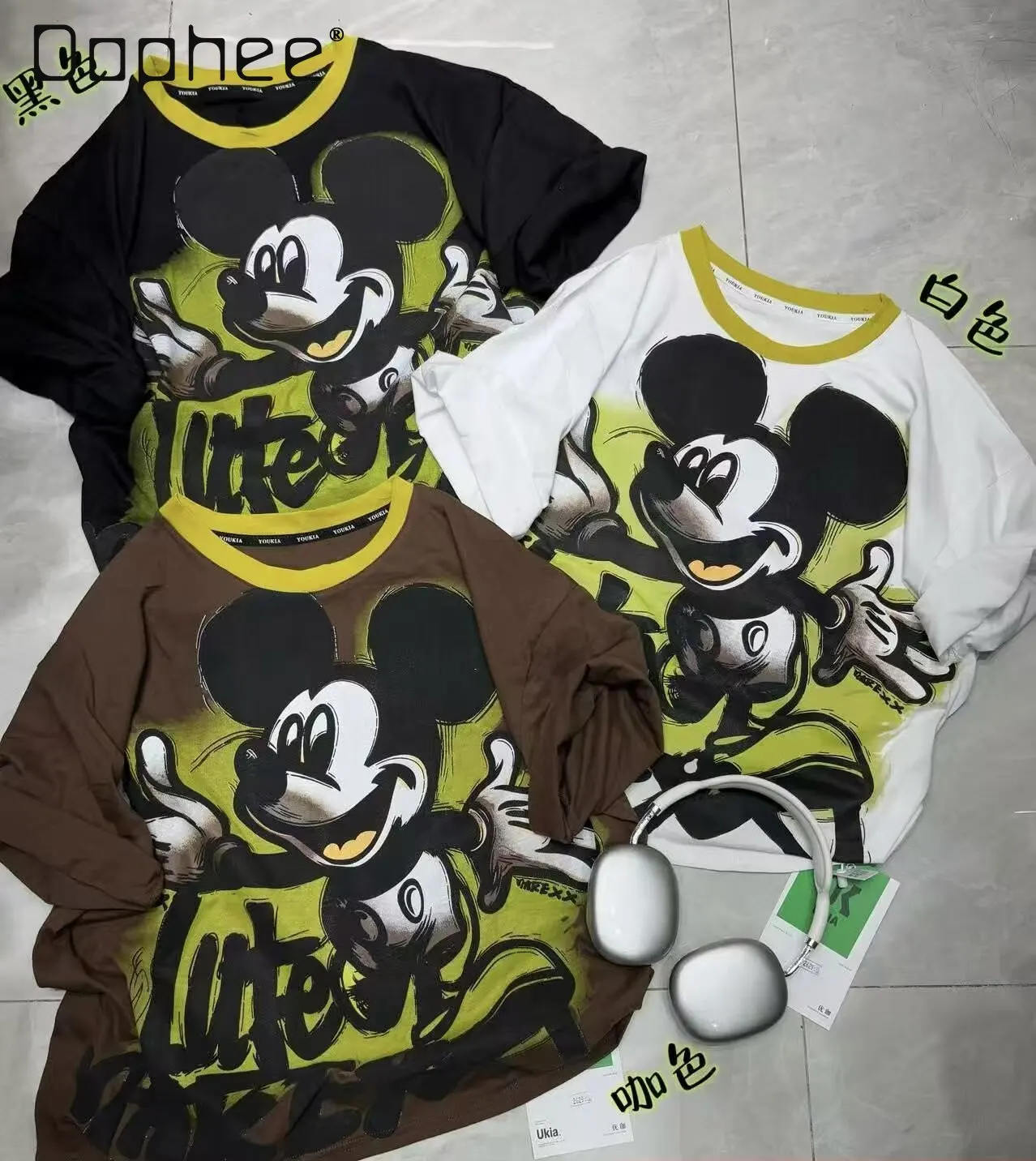 

Модные женские футболки из хлопка с коротким рукавом и мультяшными принтами, свободного кроя, новинка весна-лето 2026