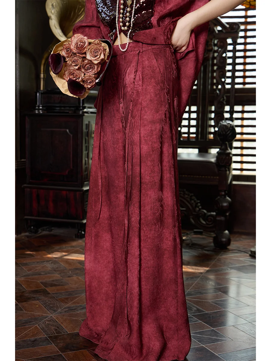 

Dangdang Somes Silk Wide Leg Pants High Waist Long Trousers Floral Cloud Weave Crt Simulation Fraance Luo Crtsmanip