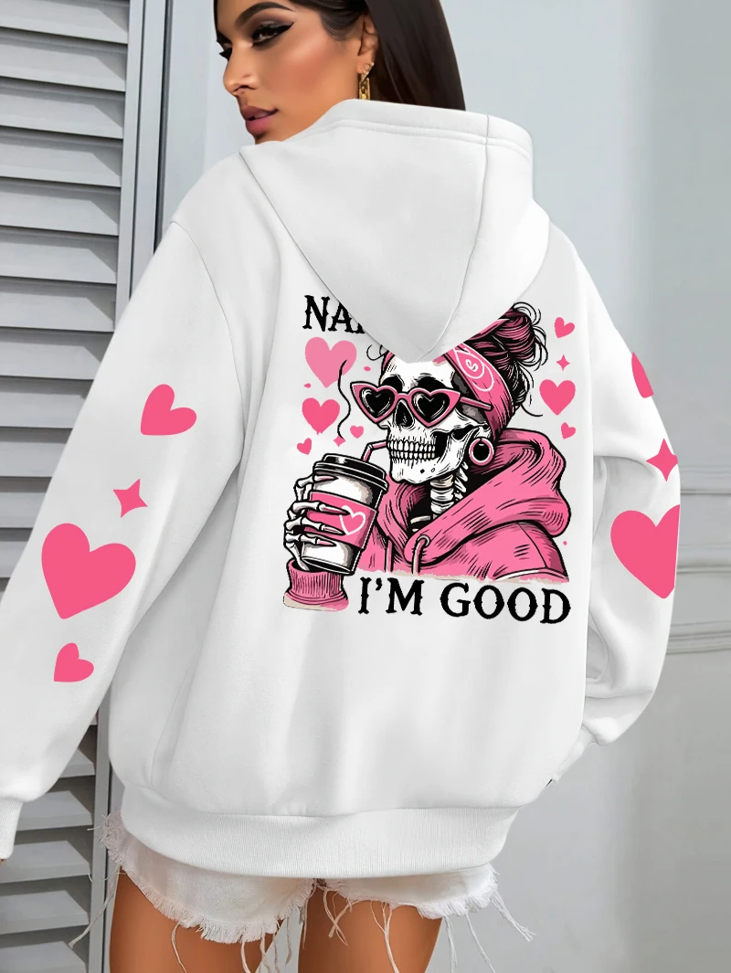 

Женская толстовка с капюшоном I'm Good Coffee Skull Heart, осенние пуловеры для бега, флисовая повседневная спортивная одежда, универсальная толстовка унисекс Y2K