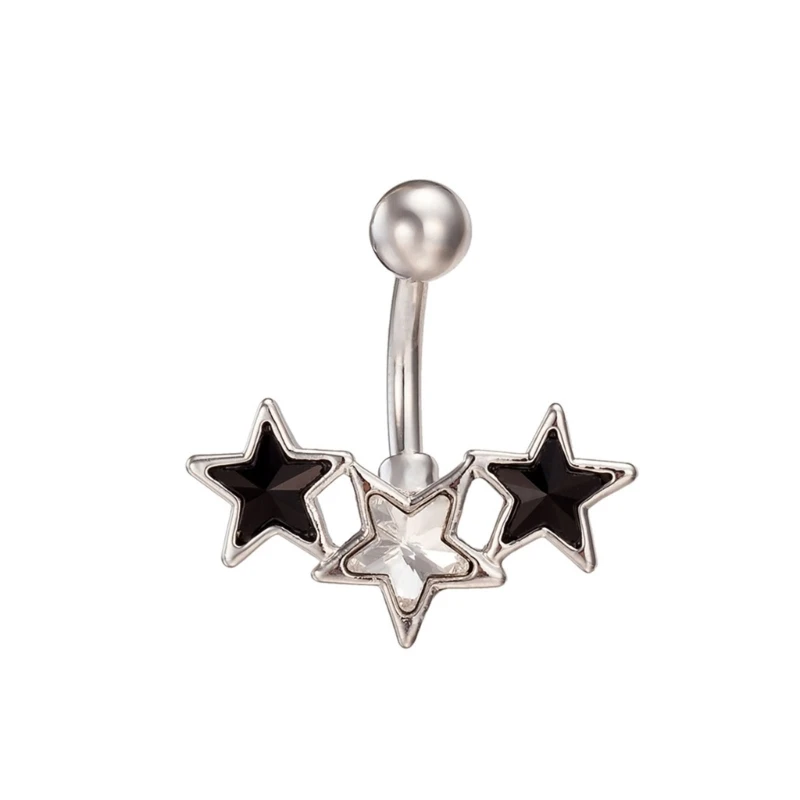 Harajuku Star Pentagram Rhinestone Bellybutton Rings for Women Punk Charm Cool Trend Navel Rings Fashion Y2k Piercing Jewelry