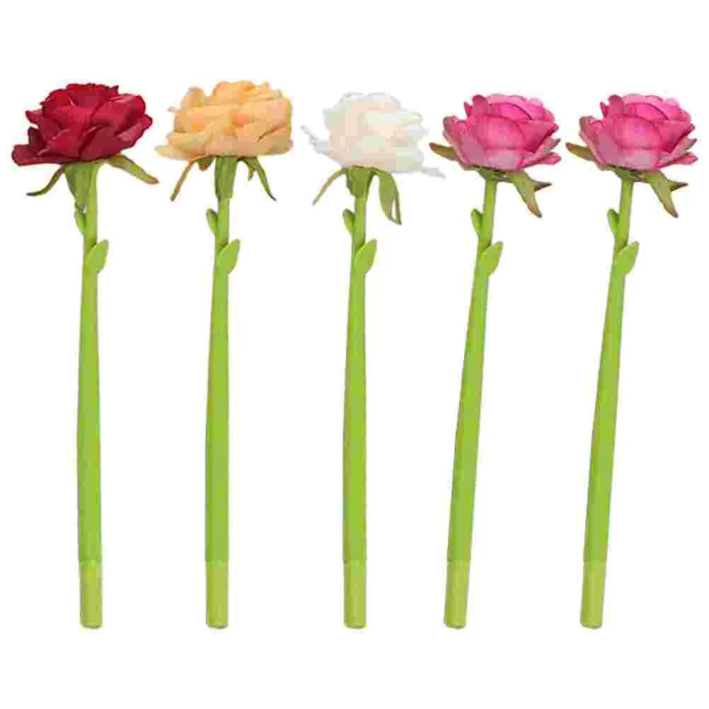 

5 Pcs Rose Ballpoint Pen Ink Flower Writing Pens Student Simulated Creative Gift Sign Neutral Silica Gel Fine Tip Funny