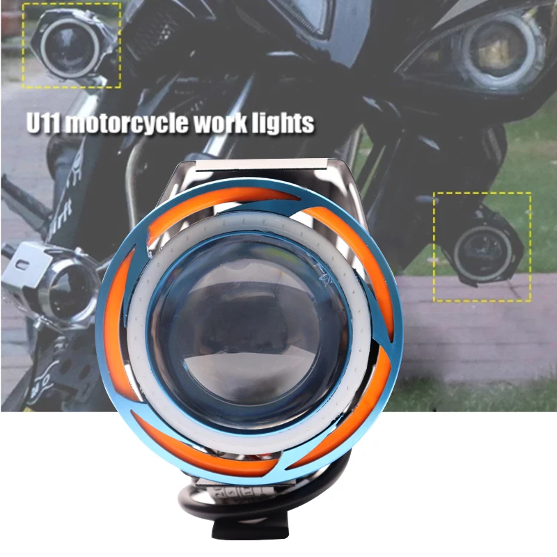 RTS LED Motorcycle Headlight with Angle Eyes Additional Spotlights Fog Lights Universal Motorbike Auxiliary U11 LED Driving Lamp