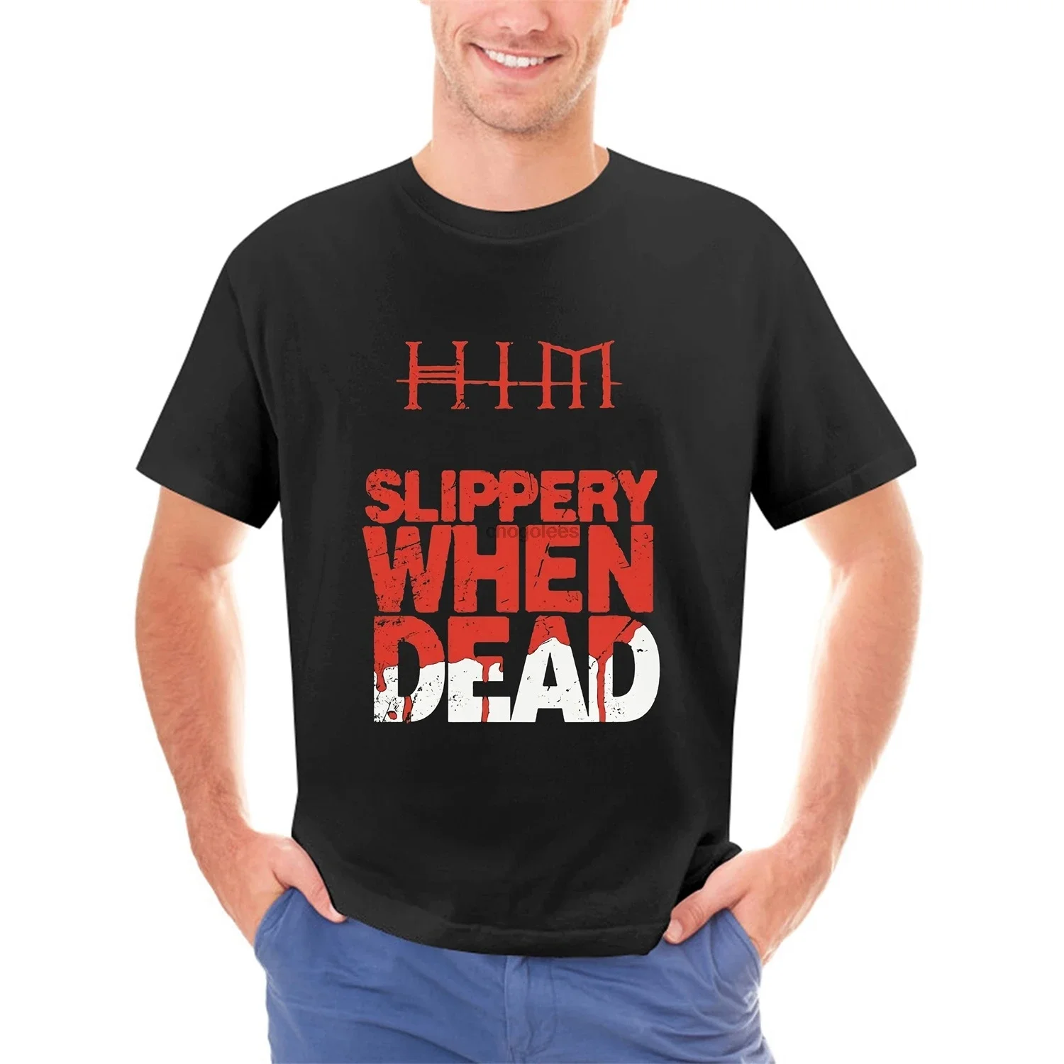 Him Band T Shirt Slippery When Dead Tee Heartagram Ville Valo Black T shirt Extra Size For Male and Female His Infernal Majesty