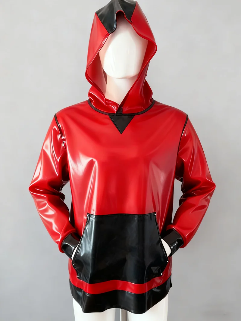 

Men’s latex Rubber Hoodie Latex Role playing costume Top Cosplay Handmade customization Party