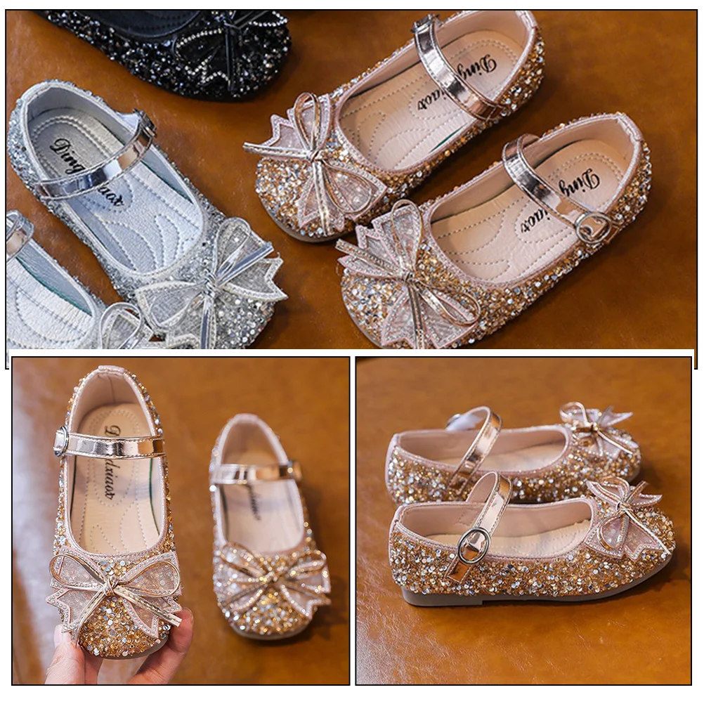 زوج واحد من حذاء الأميرة للفتيات الصغيرات بفيونكة من حجر الراين لحفلات الزفاف بتصميم رقيق أحذية للفتيات لأحذية الزفاف للفتيات الصغيرات