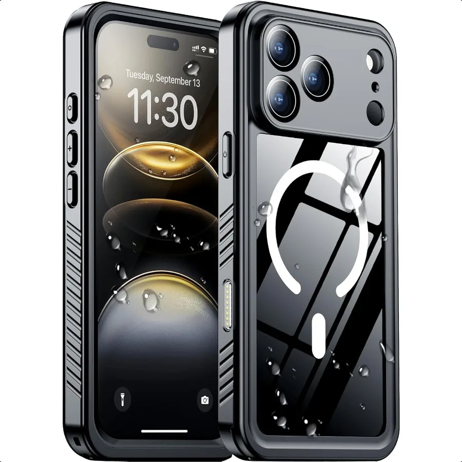 

Магнитный чехол Temdan, совместимый с iPhone 17 Pro Max, водонепроницаемый встроенный экран, защитная пленка для камеры, IP68, подводный корпус, 17 футов