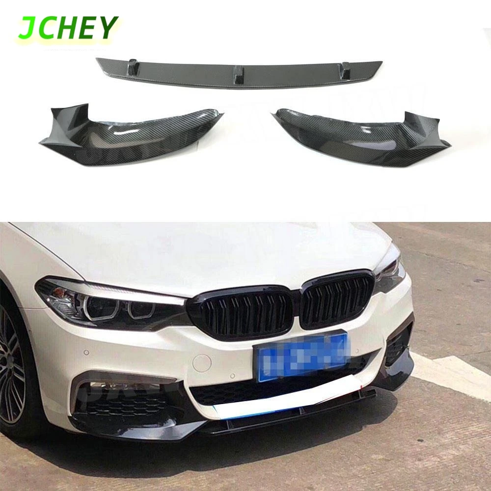 

JCHEY 3 шт. автомобильный передний бампер из углеродного волокна, разветвители для губ для BMW 5 серии G30 G31 Sport 2017 2018 2019, комплекты глянцевого черного цвета из АБС-пластика