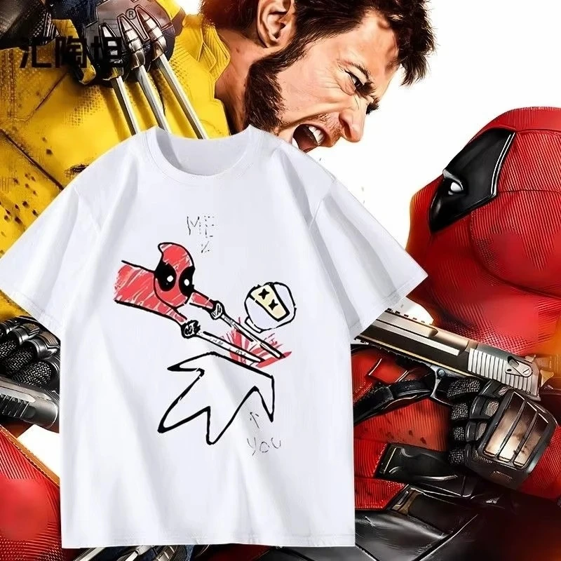 تي شيرت Marvel Deadpool Funny Hero بطباعة رخيصة فضفاضة برقبة دائرية للرجال والنساء بأكمام قصيرة ملابس مضحكة
