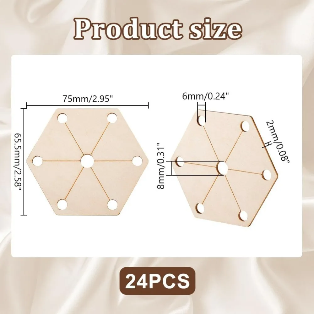 24Pcs Hexagon Weaving Cards 2.6x3 Inch Wood Loom Cards Handmade Tools Supplies Wood Tablet Cards Wood - view 2