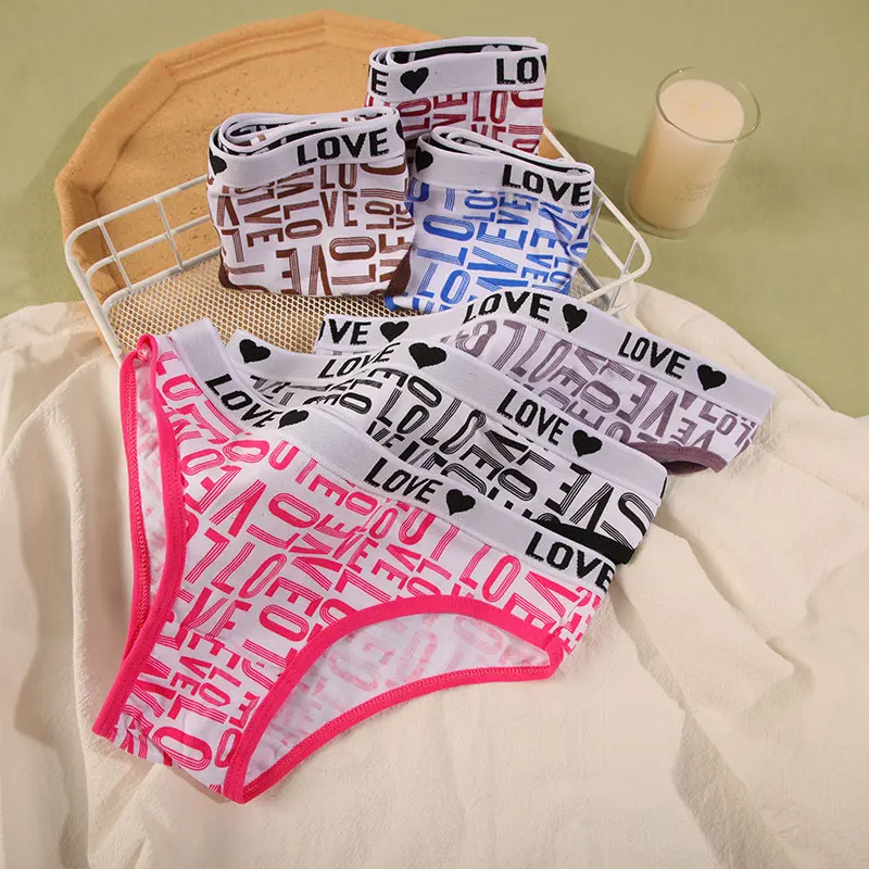 CHRLEISURE 6PCS/Set Letter Printed Low-rise Cotton Briefs Comfortable Soft Breathable Skin Friendly Invisible Underwear