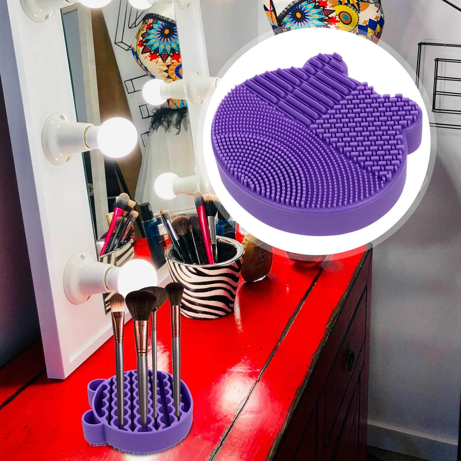 

Makeup Brush Storage Holder 2 In 1 Silicone Cleaning Mat Drying Rack Scrubber Pad For Brushes Tool Accessory