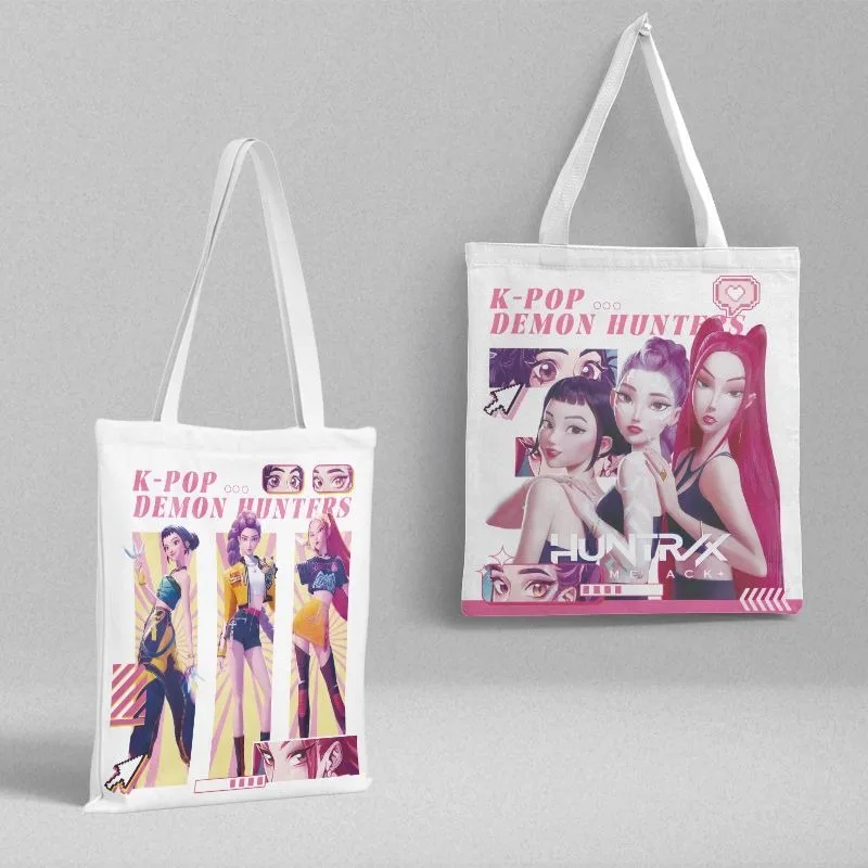 جديد KPop شيطان الصيادين رومي ميرا أنيمي البضائع الكرتون لطيف حمل حقيبة قماش قنب طالب عادية تنوعا حقيبة كتف الموضة