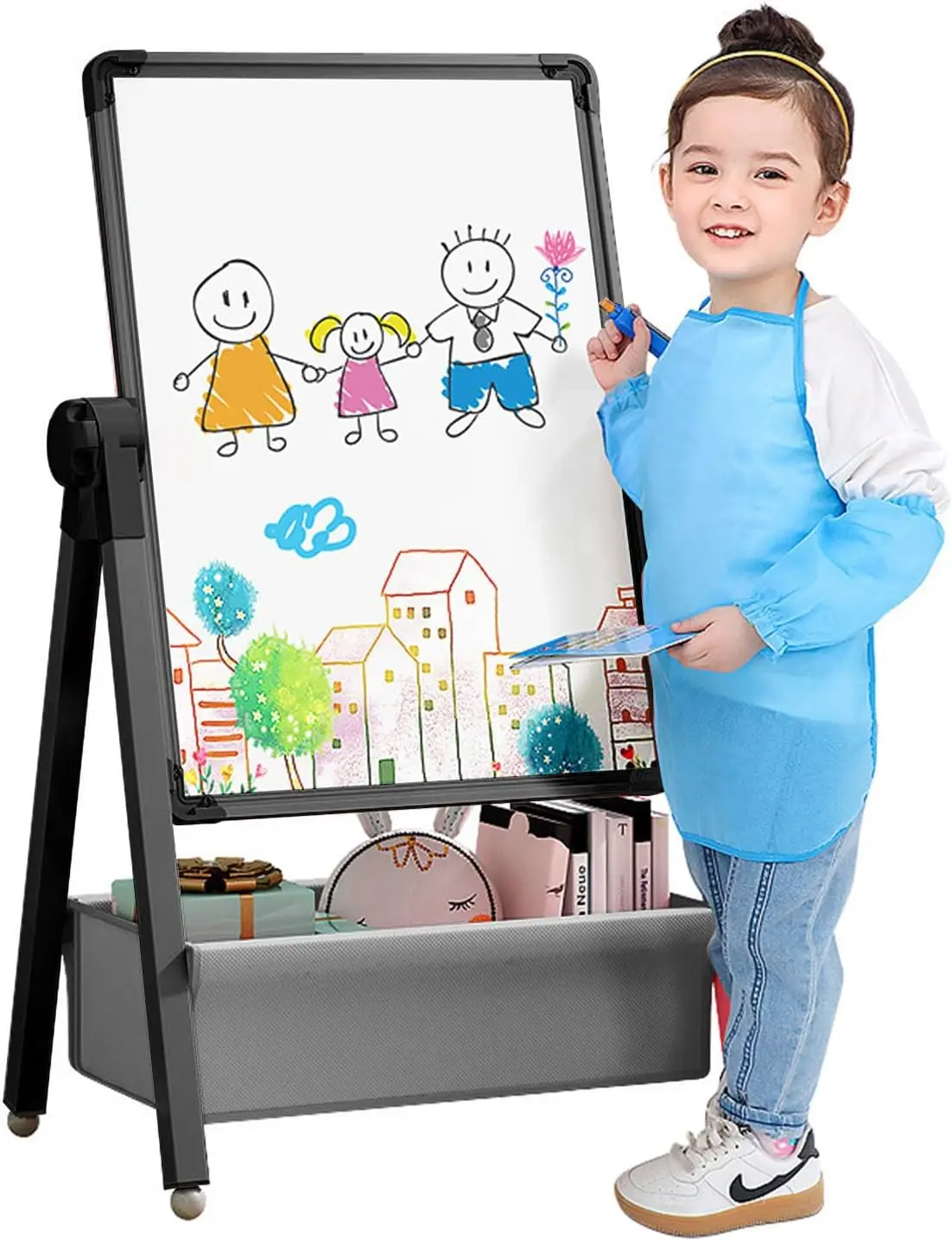 

Double Sided Art Easel for Kids, Drawing Board with Whiteboard & Blackboard, 360° Rotating Adjustable Stand