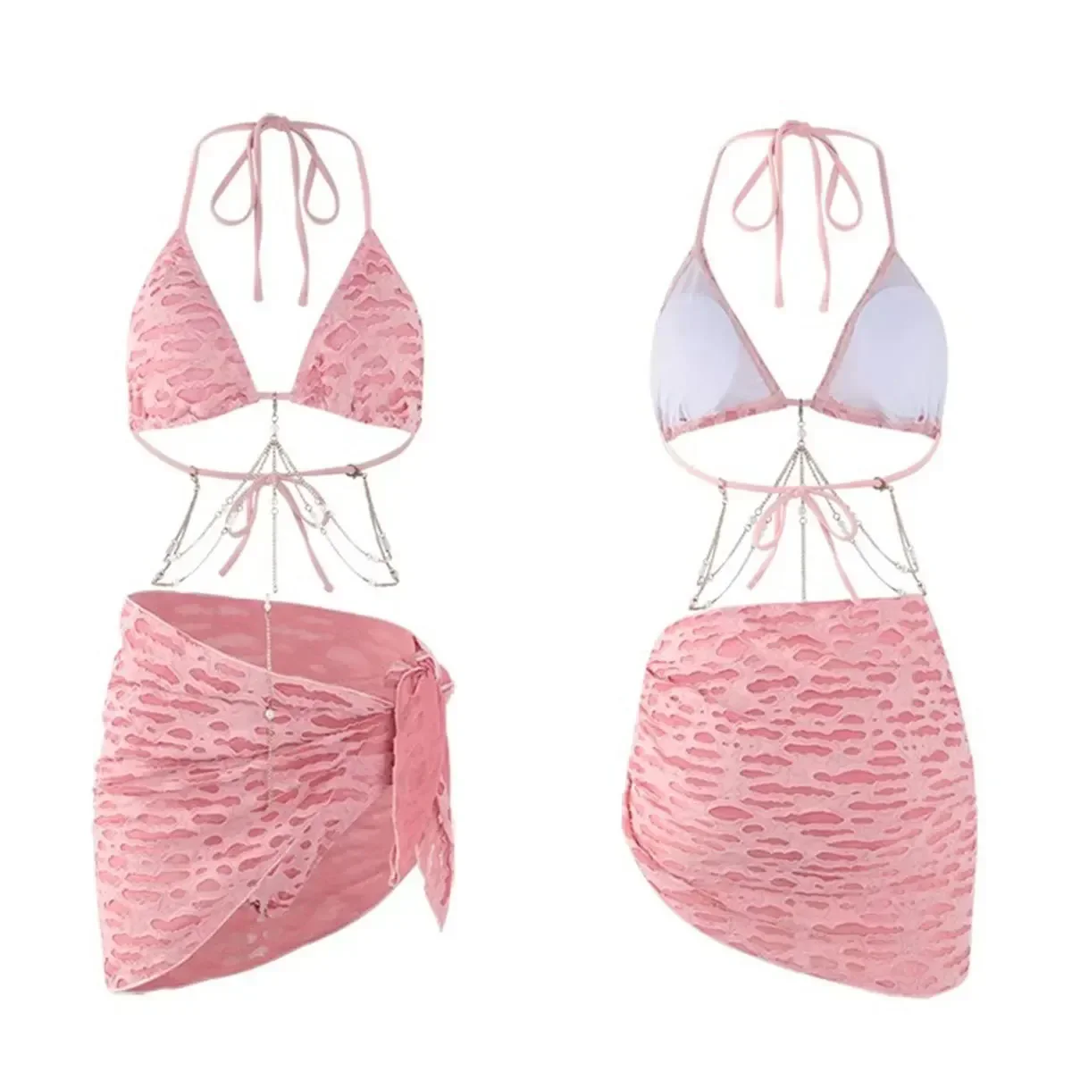 Купальник бикини для женщин, новинка 2024, комплект из трех предметов с разрезом, висит на шее и открывающаяся спина, чтобы показать вес