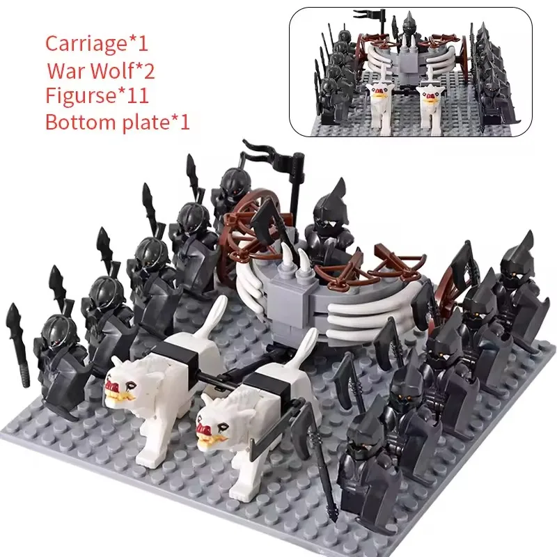 MOC Mittelalterliche LOTR Figuren Schwarze Wölfe, Montierte Streitwagen Legion Lotte Actionfiguren Bausteine Spielzeug