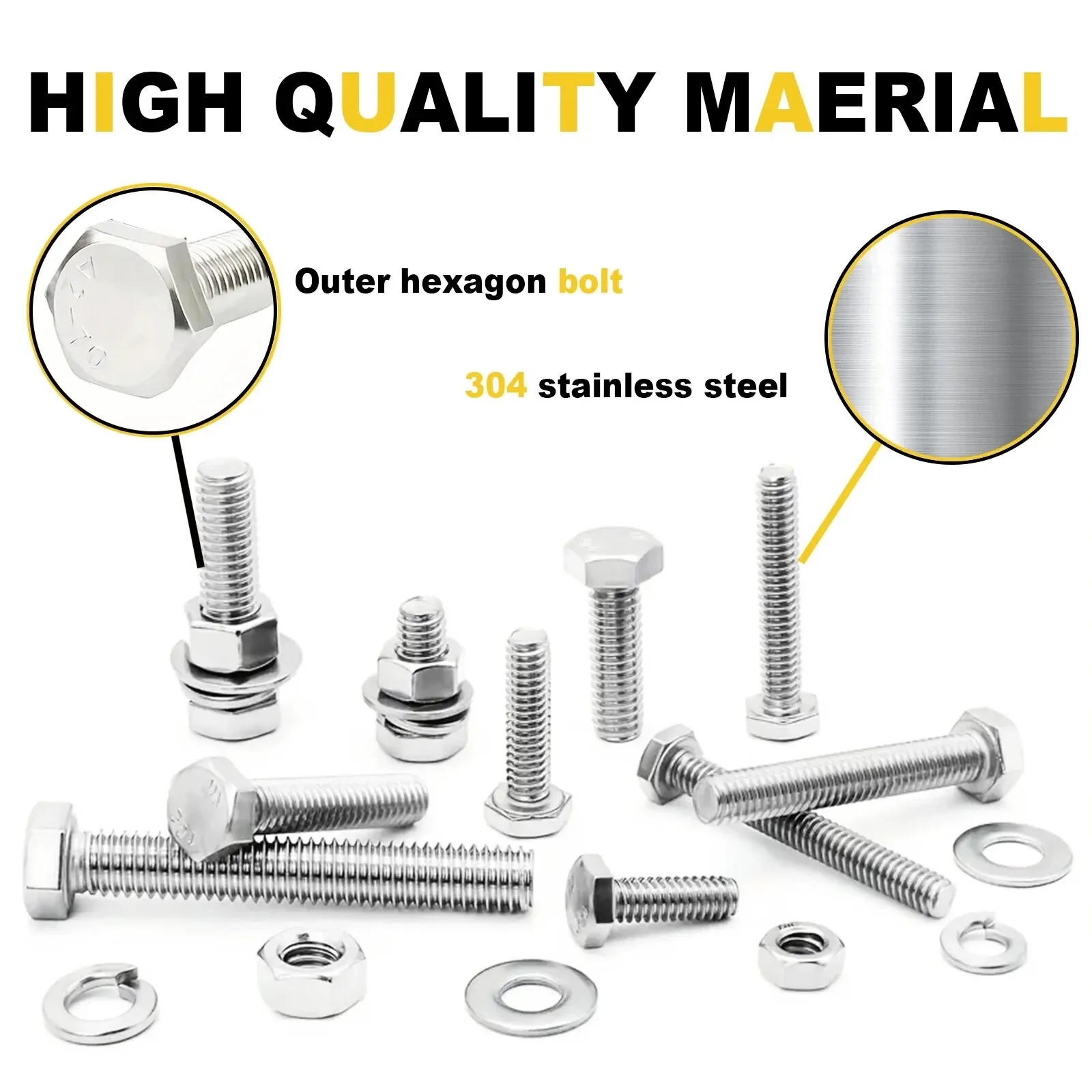 

156Pcs Stainless Steel Hexagonal Head Screws, Nuts & Washers Classified Combination Kit for Durable Assembly