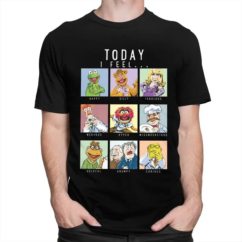 Kawaii Muppets Mood Chart T Shirts Men Short-Sleeve Anime Cartoon T-shirts Printed Tee Tops Cotton Regular Fit Tshirts Merch