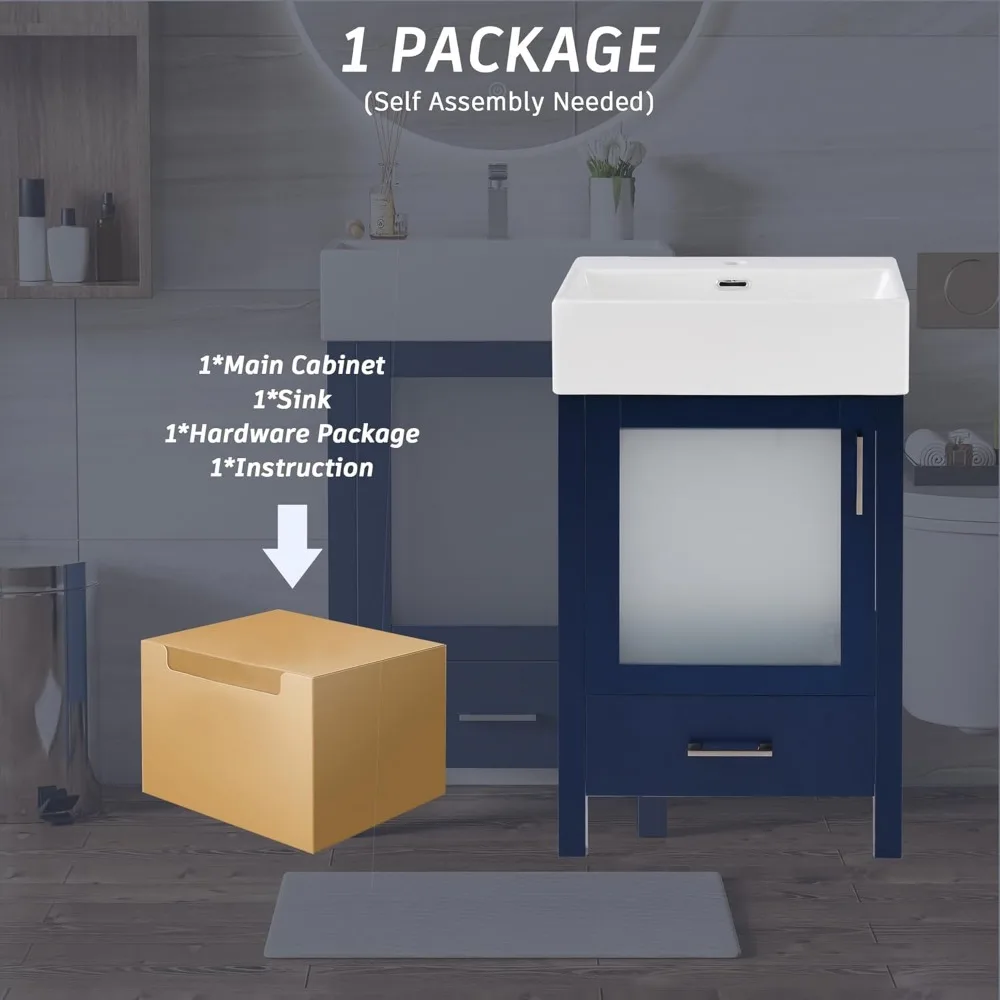 Mobile lavabo "20" in ceramica blu con ampio spazio di archiviazione, perfetto per bagni compatti