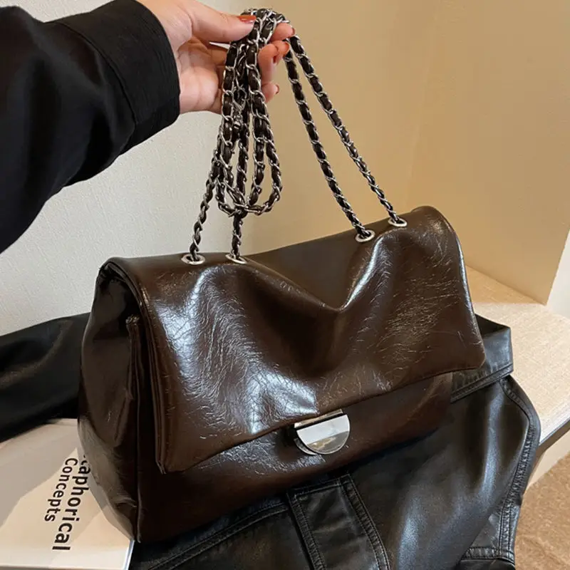 JIAERDI Retro Keten Zilveren Gesp Draagtas Vrouwen Gewaxt Leer Textuur Grote Capaciteit Schoudertas Dames 2023 Nieuwe Onderarmtassen