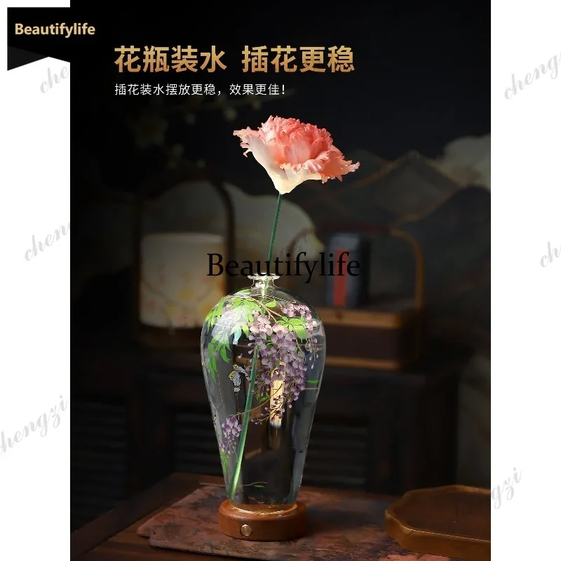 D80 Luminous glass vase ornament home decoration flower insert living room study fresh gift