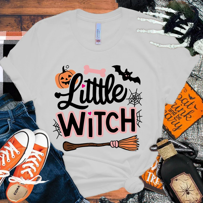 

New Halloween Little Witch Print Tshirt Unisex Casual Short Sleeve T-Shirt Women Fashion Halloween Little Witch Graphic Print T