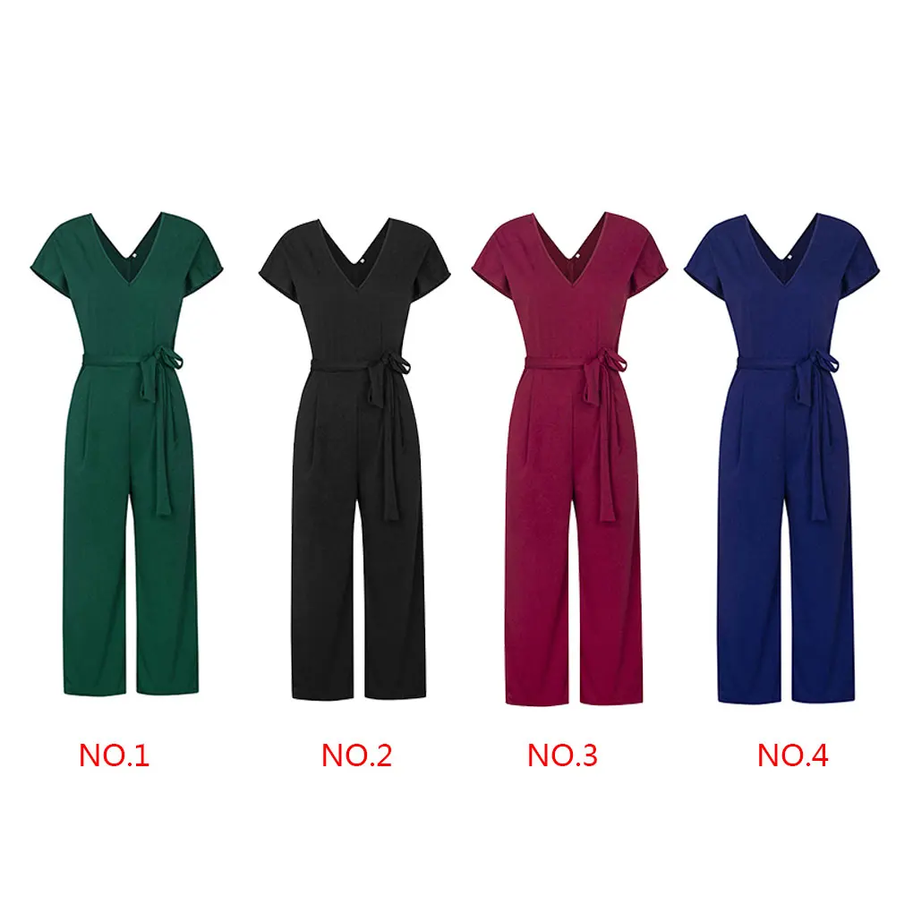 Frauen V-ausschnitt Overall Kurzarm Einfarbig Sommer Overall-spielanzug