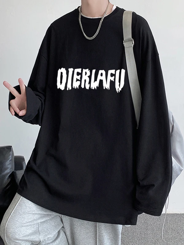 

Large Size Cotton Long Sve T-irt Men's Loose Fit round Ne Top Trendy Brand Casual Comfortable Autumn New Arrival