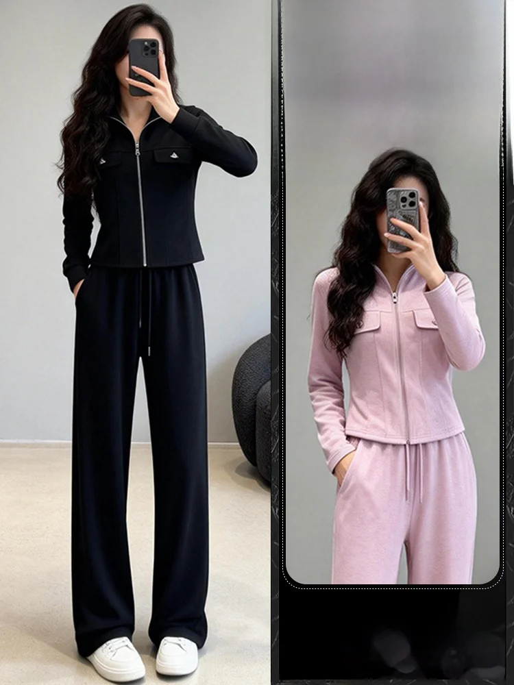 

Faionable Slimming Casual Set Women's Spring 2026 High Waist Wide Leg Pants Cardigan Two Piece Set Breathable Medium Thin