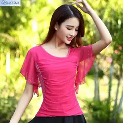 New Latin Stage Dance Clothes Tops Short-Sleeved Women's Square Dance Clothes