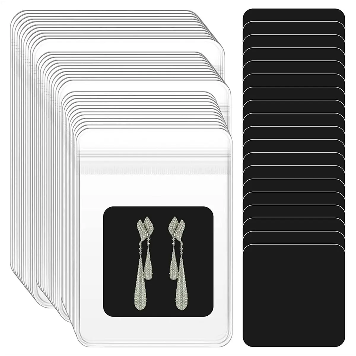 SUPERSALE 120Pcs Clear Jewelry Plastic Zipper Closure Bags Sets,With Jewelry Anti-Tarnish Paper Tab Strips for Jewelry Gift Card