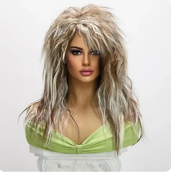 24-inch Synthetic Wig for Women 70S 80S Long Curly Brown White Wig Punk Heat Resistant Wig