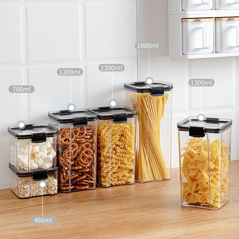 Food Storage Containers Plastic Kitchen Noodle Box Multigrain Storage Tank Transparent Sealed Cans Canister Fridge Organiser