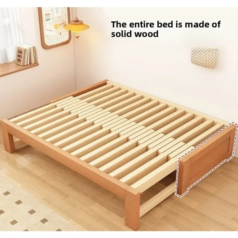 Foldable Solid Wood Sofa Bed・Push-Pull Expandable Tatami・2-in-1 Multifunctional Furniture for Small Apartment Living Room