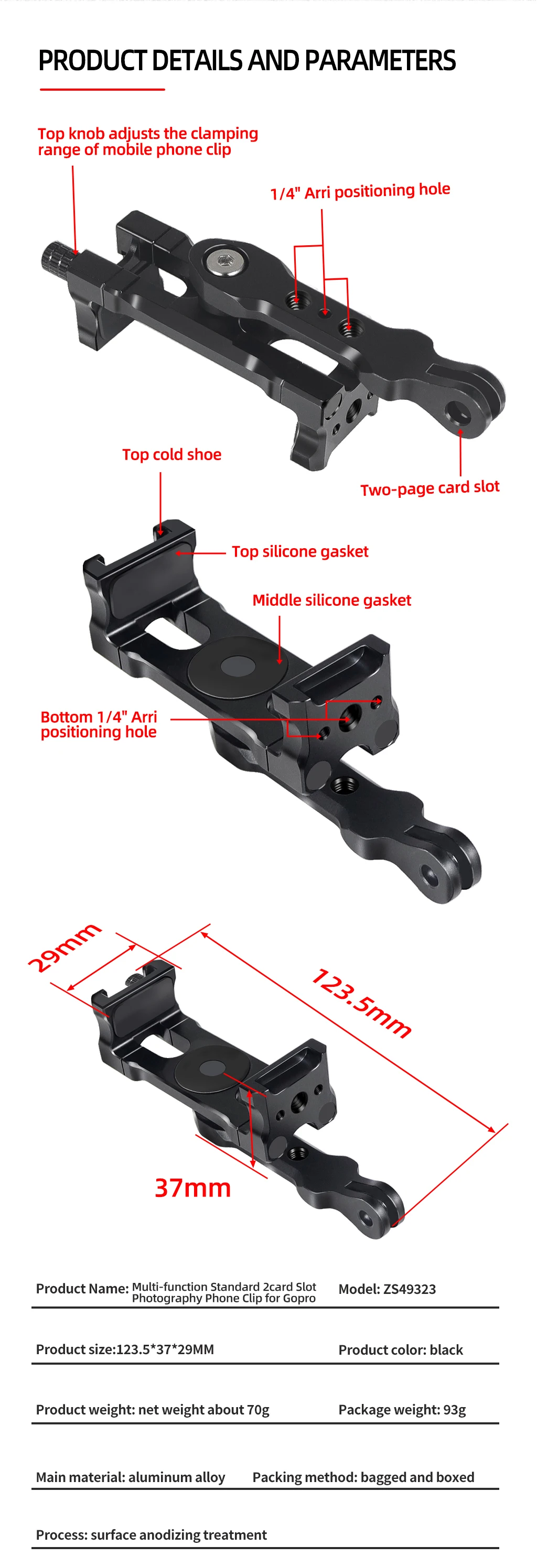 Handy-Ständer halter 360-Grad-Drehung Stativ adapter Kalt schuh 1/4 "Halterung für Smartphone Vlog Selfie Stick Lichter stehen – Detail 12