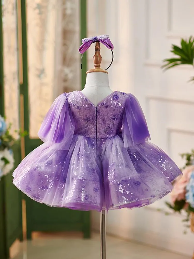 High-End Children's Princess Evening Gown Pearls Sequin Design Kids Wedding Birthday Baptism Eid Party Girls Perform Dress A3439 image 2