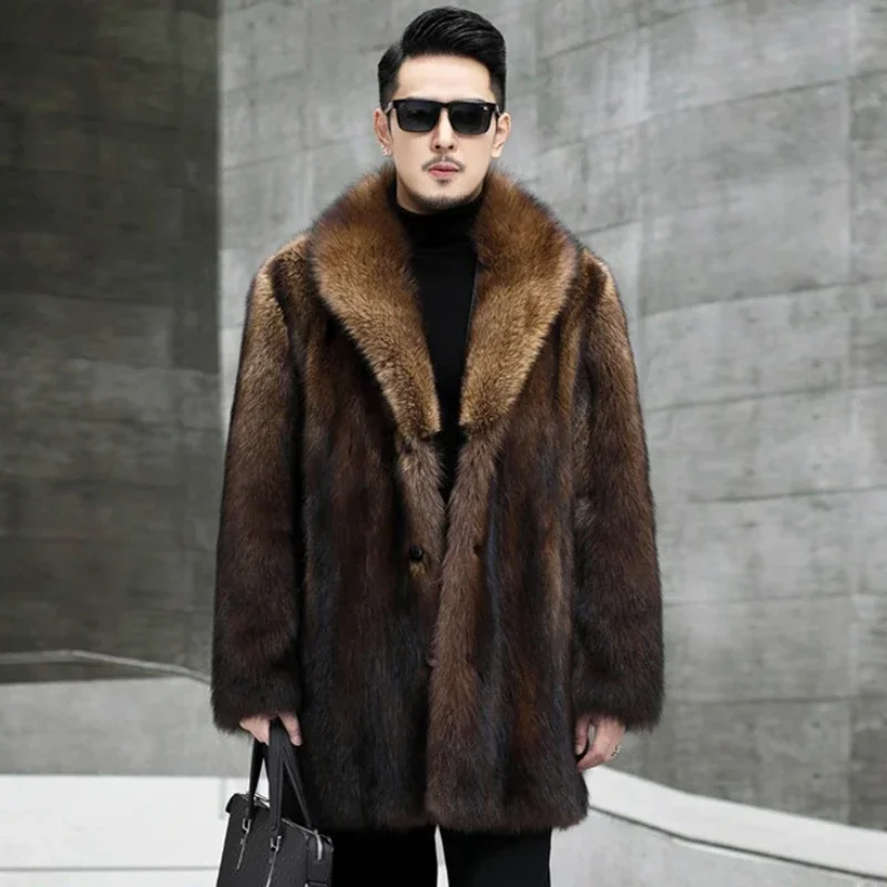 

Faux Fur Coat Men Autumn Winter Large Long Men's Jacket Overcoat Mens Clothing Thick Coat Warm Hooded Jackets Maxi Coats